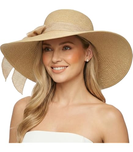 Lanzom Womens Big Bowknot Straw Hat Floppy Foldable Roll up  display picture 2