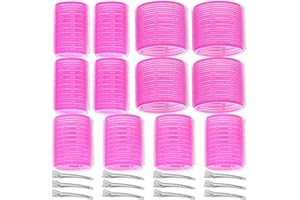 Self Grip Hair Rollers Curlers Set - 24 Pieces with 3 Sizes (4 Jumbo, 4 Large, 4 Medium) and 12 Clips for Volume on Long, Sho