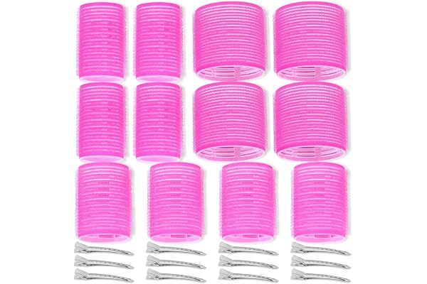 Self Grip Hair Rollers Curlers Set - 24 Pieces with 3 Sizes (4 Jumbo, 4 Large, 4 Medium) and 12 Clips for Volume on Long, Sho