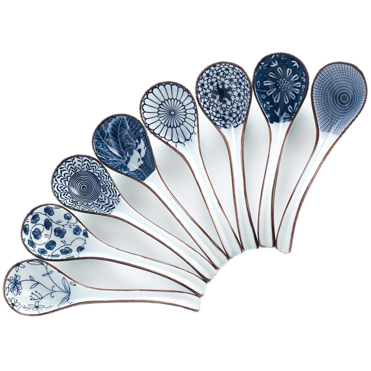Photo 1 of JOBNTZ Asian Soup Spoon,Ceramic Ramen Spoons Japanese Style for Pho, Miso soup, Dumpling, Noodles, Chinese Wonton Dishwasher safe - Set of 8 - Blue