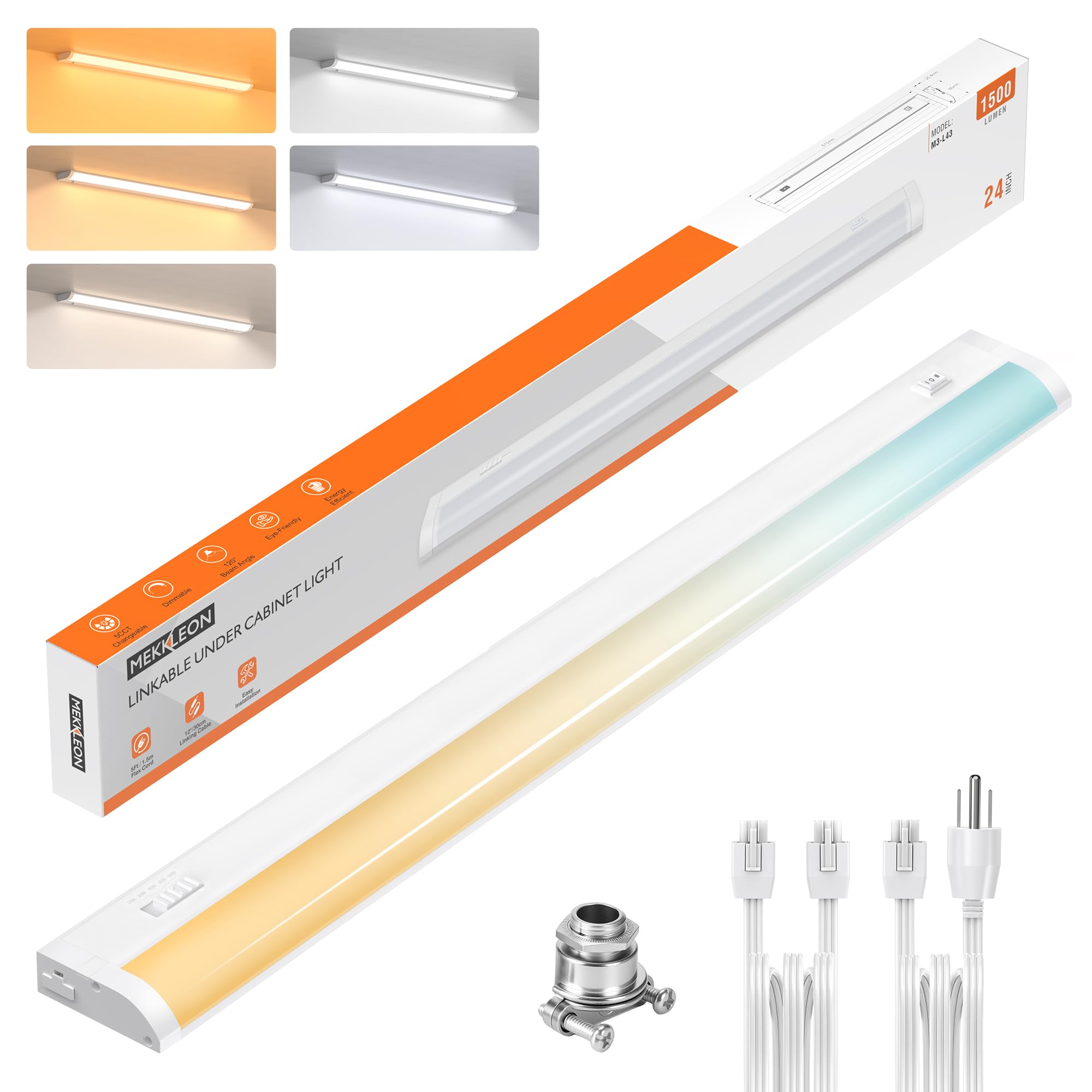 Photo 1 of 24inch Linkable Under Cabinet Lighting Hardwired Plug-in, Wired led Under Cabinet Lights with 5 CCT (2700/3000/3500/4000/5000) & Dimmable, Under Counter Lights for Kitchen, 15W, 1500LM, 1 Pack