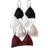 COZYEASE Women's 4 Pcs Floral Lace Adjustable Straps Bralettes Solid Breathable Bra Set