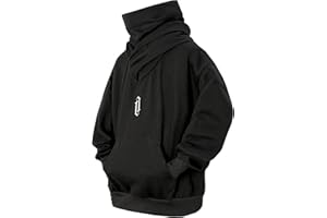 Eocicvvi Fleece Hoodies for Men Cowl Neck Sweatshirts Casual Pullover Fall Winter Loose Fit Tops with Embroidery