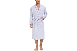 EA'S SECRET Men's 100% Cotton Robes Lightweight Long Sleeve Kimono Bathrobe Soft Over the Knee Sleepwear