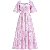 winkbay Women's Boho Print Tiered Ruffle Dress Summer Sweetheart Neckline Flowy Maxi Sundress Vacation Dresses