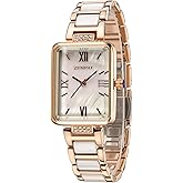 senstone Women's Watch Rectangle Shell Dial Marble Stainless Steel Strap Ladies Fashion Wristwatch for Women Quartz Analog Watches