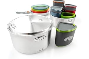GSI Outdoors Glacier Stainless Camper 4 Person Packable Cookware & Dinnerware Set for Camping or Backpacking