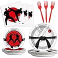 gisgfim 96 Pcs Karate Party Supplies Paper Plates Napkins Karate Themed Party Birthday Decorations Favors for Boys & Girls Birthday Serves 24