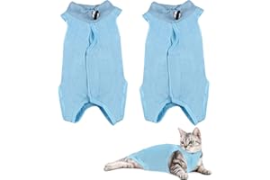2PCS Blue Breathable Modal Cotton Cat Surgery Recovery Suit - Size M (Fits 4-8Kg), Elastic Lick-Proof Female Cat Onesie with 