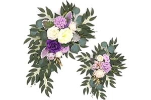 belupai Artificial Wedding Arch Flowers Set of 2, Rose Flower Swag Arrangements DIY Greenery Floral Swag for Wedding Reception Backdrop Table Decorations Welcome Sign