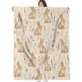 Bunny with Wildflowers Blanket, Flannel Throw Blanket Soft Cozy Lightweight Blankets for Adults Women Kids Home Decor for Sofa Couch Bed 60x50 Inch