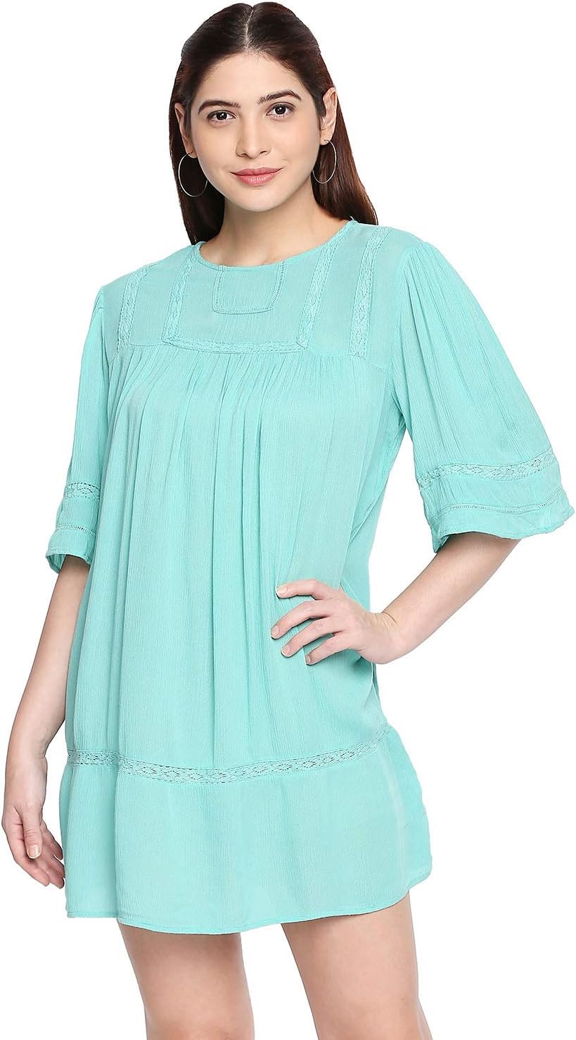 oxolloxo Women's Viscose Long Sleeve Skater Dress (Light Green)