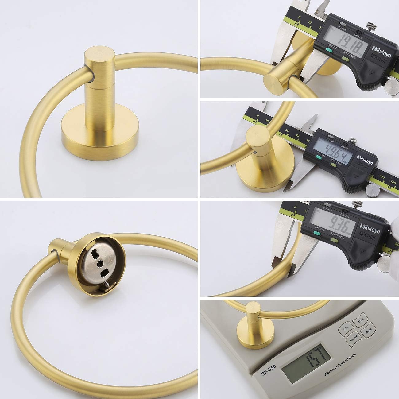 KES Brushed Gold Towel Ring Bathroom Hand Towel Holder Round No Drill Wall Mount SUS 304 Stainless Steel Brushed Brass Finish, A2180DG-BZ - - 