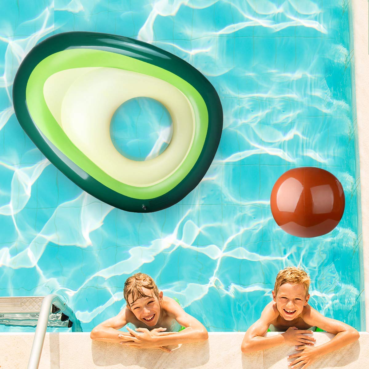 Aiduy Aufblasbare Avocado-Liege Gaint Pool Float mit Kugel Schwimmen Floaty Raft Strandspielzeug für Erwachsene & Kinder