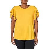 Adrianna Papell Womens Solid Pleat Double Sleeve Top