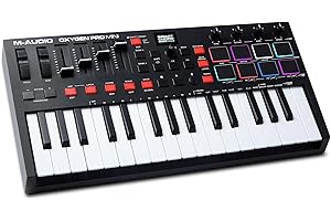 M-AUDIO Oxygen Pro Mini 32-Key USB MIDI Keyboard Controller for MacOS and WinOS, with Beat Pads, Assignable Knobs and Faders, and Native Instruments Sound Pack (NKS Integration)