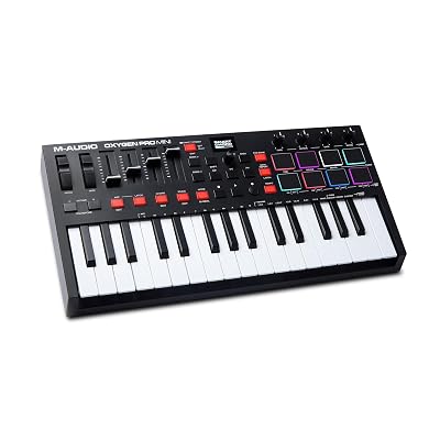 M-AUDIO Oxygen Pro Mini 32-Key USB MIDI Keyboard Controller for MacOS and WinOS, with Beat Pads, Assignable Knobs and Faders, and Native Instruments Sound Pack (NKS Integration)