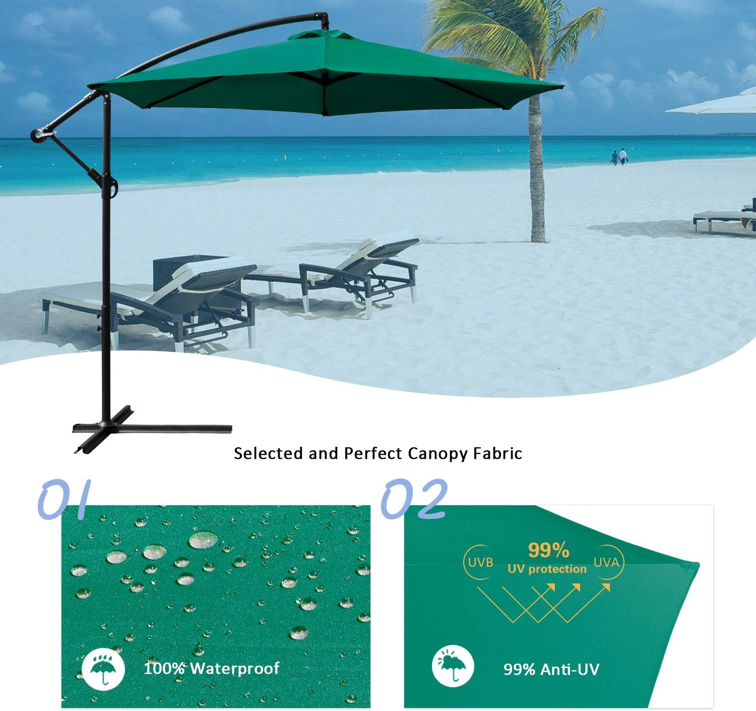Homall 10 Ft Patio Umbrella Cantilever Offside Hanging Umbrellas Market Outdoor Umbrella With Crank Cross Base For Garden Deck Backyard Pool And Beach Green Garden Outdoor Cjp Org In