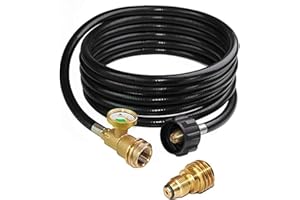 DOZYANT 12 Feet Propane Hose with Gauge,Include Tank Adapter Converts POL 100 lb LP Tank to QCC1 for Gas Grill, Stove and More Propane Appliances