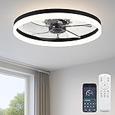 Fszdorj 20'' Ceiling Fan with Light, Upgraded Low Profile Fan, Flush Mount Ceiling Fan, 6 Speeds, Dimmable LED, App & Remote 
