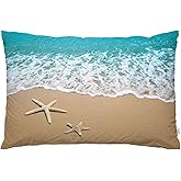 EKOBLA Throw Pillow Cover Beach Starfish Sea Animal Coastal Sandy Seaside Nautical Ocean Theme Wave Exotic Decor Lumbar Pillow Case Cushion for Sofa Couch Bed Standard Queen Size 20x30 Inch