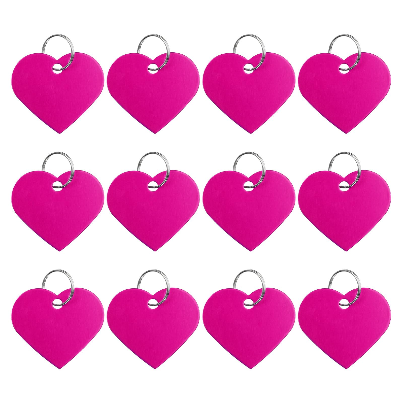 PATIKIL Aluminum Stamping Blanks 1.3 x 1.5 Inch, 12Pcs Heart Shape Metal Engraving Blank Discs Sublimation ID Name Tags Dog Tag with Key Rings for DIY Craft Engraving, Rose Red