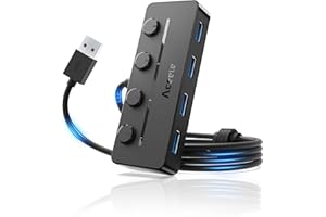 Aceele USB Hub 3.0 with Individual LED Power Switches & Type C Power Port, Multiport USB Splitter 3.0 with 4FT Long Cable, Slim & Portable USB Port Extender for Laptops, PC, MacBook, Mac Pro and More