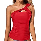 Tempt Me Women Tankini Top Swim Tops Ruched One Shoulder Bathing Suit Swimsuit Tops Only