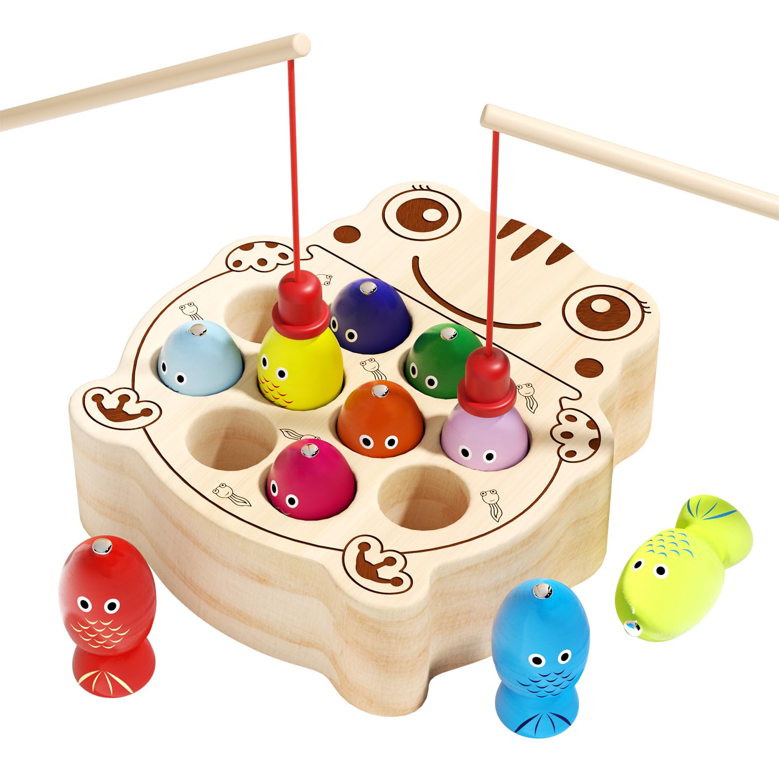 edutree Montessori Wooden Magnetic Fishing game for Toddlers 1-3, Learning Educational Fine Motor Skills Toys for Kids 1 2 3 Years Old Boys Girls