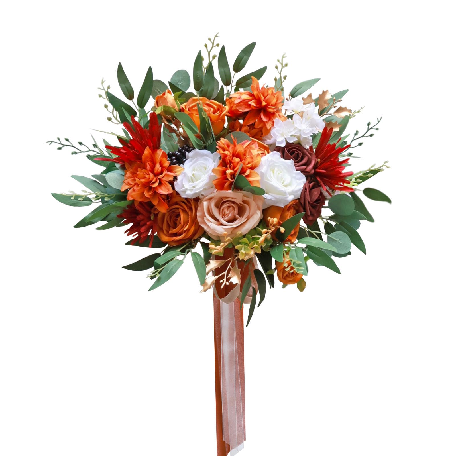 Photo 1 of CherishedMoments Bridal Wedding Bouquet,18 Inch Burnt Orange Artificial Flowers Bridal Cascading Bouquets, Vintage Fall Wedding Bouquets for Wedding Ceremony and Anniversary