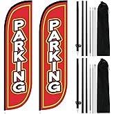 Fanfanwin 2 Pack Parking Feather Flag with 11 ft Pole Kit for Business Outside Includes Banner and Pole Sets, Outdoor Parking Feather Banner Easy Hang Swooper Flag