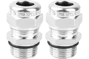 EINDER NPT 1/2" Stainless Steel Waterproof Cable Gland IP68 Waterproof Cable Gland Adjustable 6-12mm Cable Gland Protectors - 2 Pcs