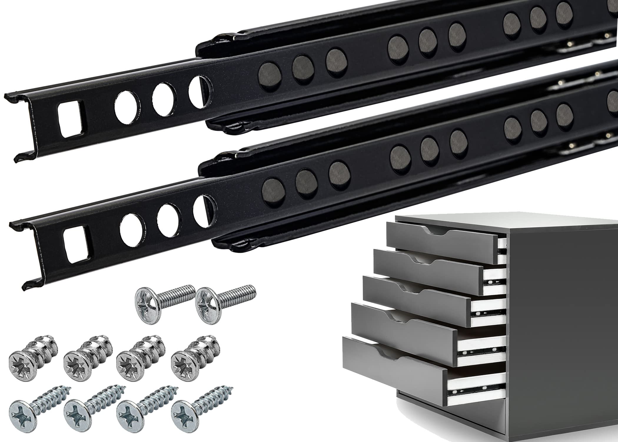 Neuhall Drawer Runners 278 mm Nut Height 17 mm Black (Set of 2) Drawer Runners for Drawers Runners for Drawers Partial Extension Including Screw Set