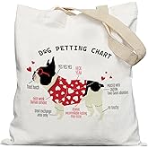 APJYM French Bulldog Tote Bag - Gifts for Dog Lovers, Women's Canvas Reusable Grocery and Shopping Bags With Petting Chart