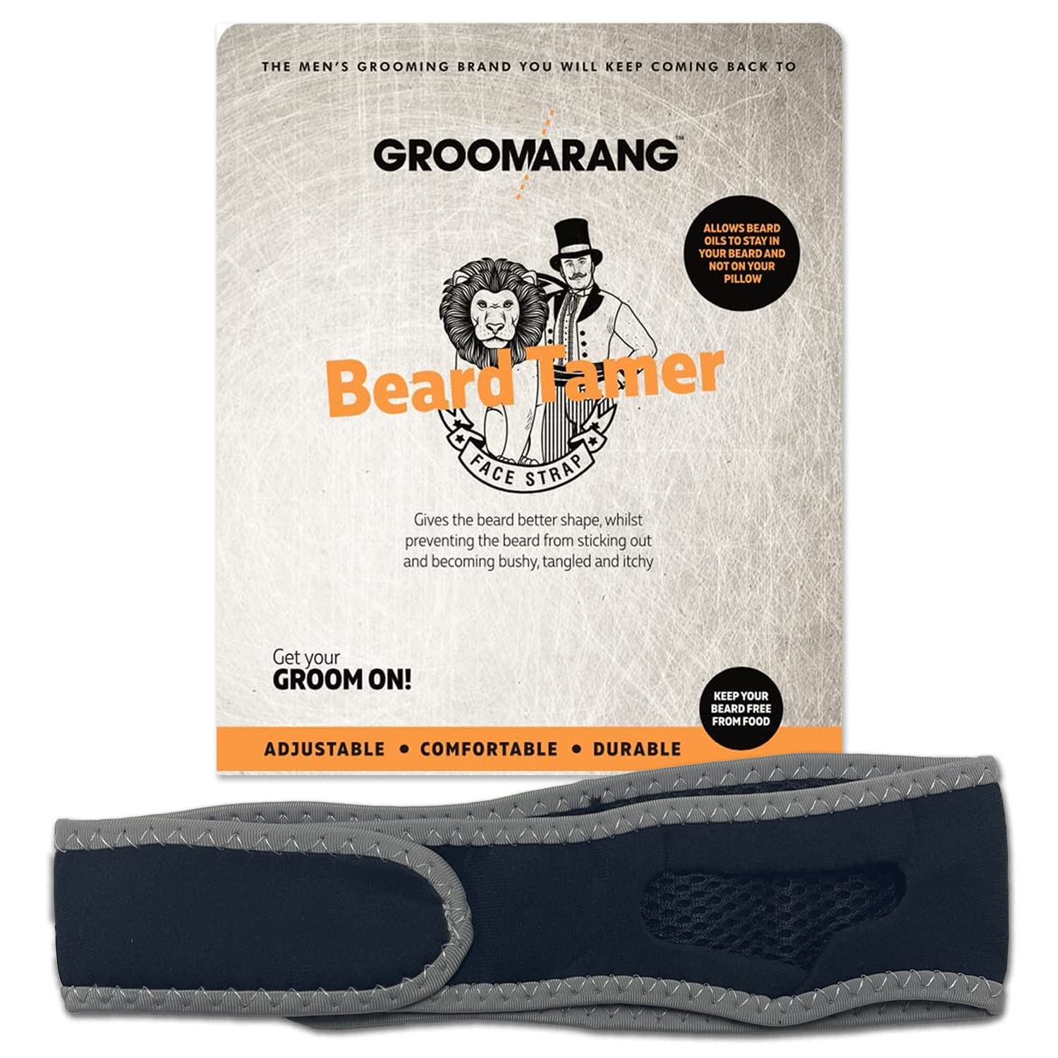 Beard Tamer Strap GROOMARANG Beard Shaper Face Strap - Prevent Bushy, Tangled, Itchy Beards and Keep Beard Oil Locked in - Black