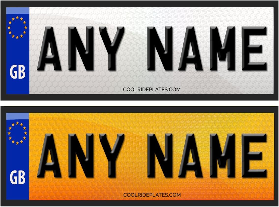 Coolrideplates 20 x 7cm Kids Personalised WATERPROOF Number Plate Stickers For Ride-on Cars, Bikes, Bedroom Doors