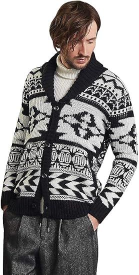 Amazon 5351プール オム 5351 Pour Les Hommes トップス トライバルジャガードカウチンニット メンズ ブラック 48 L Tシャツ カットソー 通販