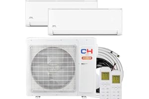 COOPER & HUNTER Cooper&Hunter 19,000 BTU Hyper Cooling and Heating Dual 2 Zone 9,000 BTU + 9,000 BTU Wall Mount Ductless Mini Split Heat Pump Air Conditioning System with Installation Kits