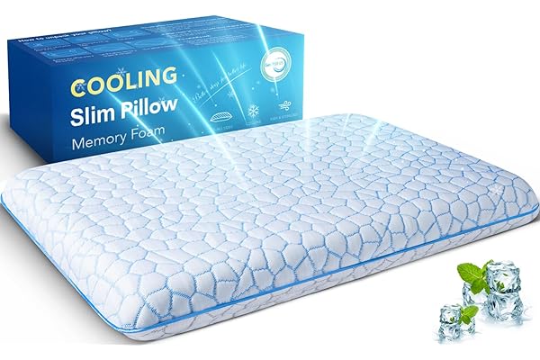 Thin Pillows for Sleeping,Flat Pillow Cooling Slim Pillows Memory Foam Pillow 2.75 inch Height,Low Profile Sleeper Pillows fo