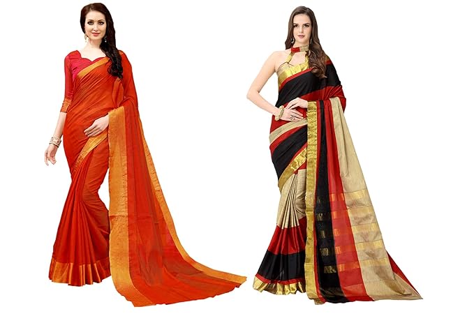 Womens Cotton Silk Saree Combo Pack of 2 (Multicolored)
