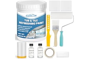 GALITOON Tub and Tile Refinishing Kit, Tile Paint Touch Up Paint 35oz with Tools, Odorless DIY Countertop Paint for Wall, White Paint for Fiberglass/Bathroom/Floor/Cabinet/Kitchen/Porcelain (Semi-Gloss White)