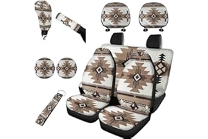 Horeset Southwest Aztec Tribal Car Seat Cover Full 11 Pcs Set with Lanyards Key Chain+Auto Cup Pad+Car Seat Headrest Cover+Gear Shift Knob & Handbrake Cover Universal Fit Most Vehicle