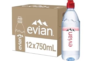 evian Natural Spring Water, 750 ml (25.36 fluid ounce) Water Bottle with Sports Cap, 12 Pack