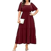 RWJ Women's 2026 Plus Size Summer Dress Short Sleeve Smocked Boho Wedding Guest Beach Vacation Floral Maxi Dresses