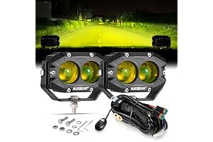 Auxbeam R4 Series Super Bright Pencil Beam Spotlights, 4-Inch 60W Amber Fog Light Pods, Square LED Off-Road Light Bar for Tru