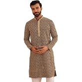 Sojanya (Since 1958 Men'S Cotton Contrast Embroidered Sequinned Long Kurta