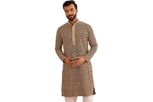 Sojanya (Since 1958 Men'S Cotton Contrast Embroidered Sequinned Long Kurta