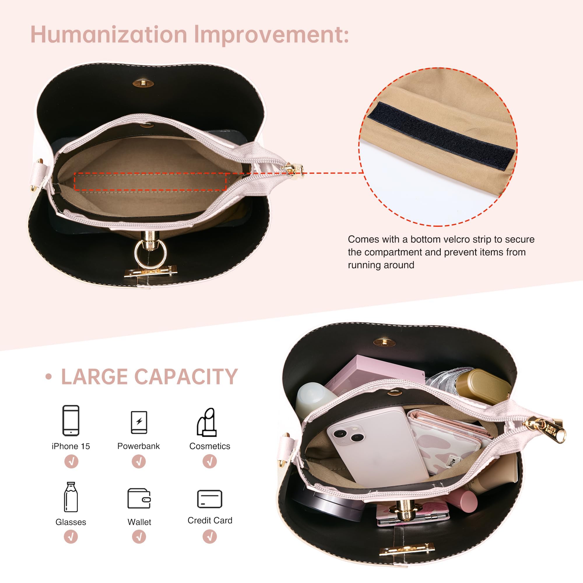 KALIDI FANCY FOREST Kleine Umhängetasche Damen, Leder Crossbody Bag Damen, Stylische Handtasche mit Verstellbarem Gurt,Beige Braun 5