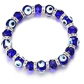 Halukakah Evil Eye Necklace Bracelet Set for Women Men,Sapphire Resin Blue Eye Pendant Wax Rope Platinum Plated Stone Beads Handmade protect Mal de Ojo Jewelry with Free Giftbox