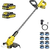 JKLARI Weed Wacker, 21V Battery Powered Grass Trimmer &amp; Edger 2-in-1 | Electric Weed Wacker with 2 &times; 2.0Ah Batteries and 8 &times; Spare Spools, Lightweight Edger Lawn Tool for Yard &amp; Garden